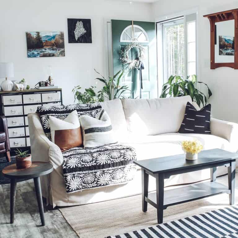 Neutral Boho Accent Pieces for a Farmhouse Living Room