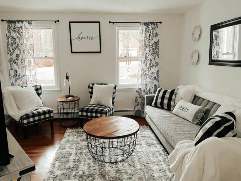 Black and White Plaid Farmhouse Living Room Decorations