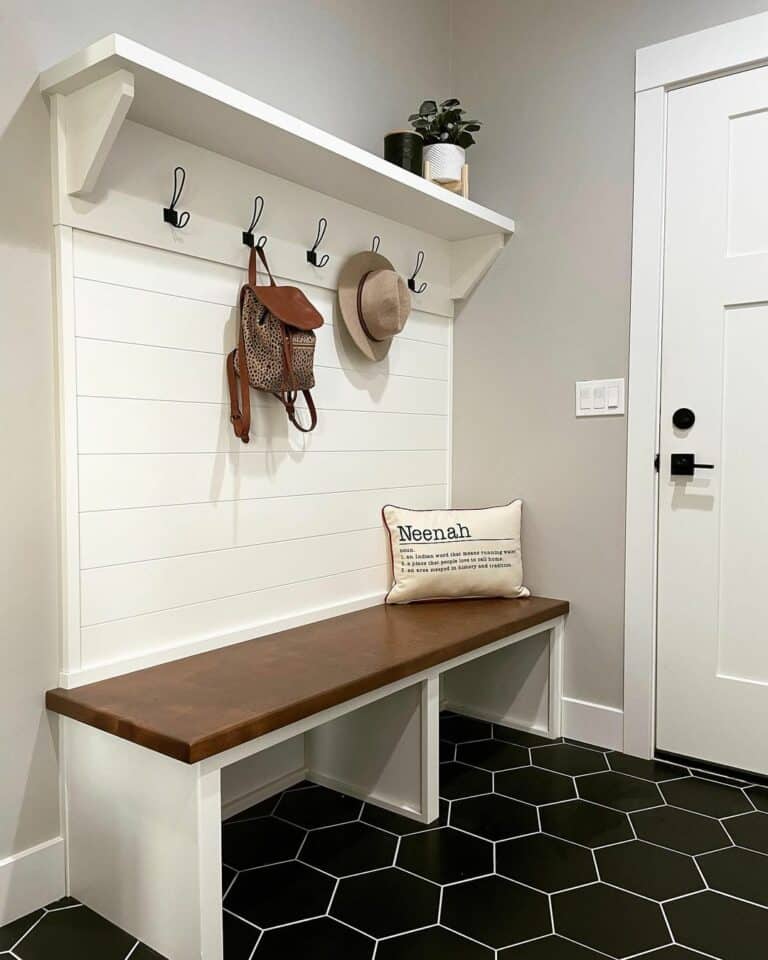 Two-toned White Shiplap Mudroom