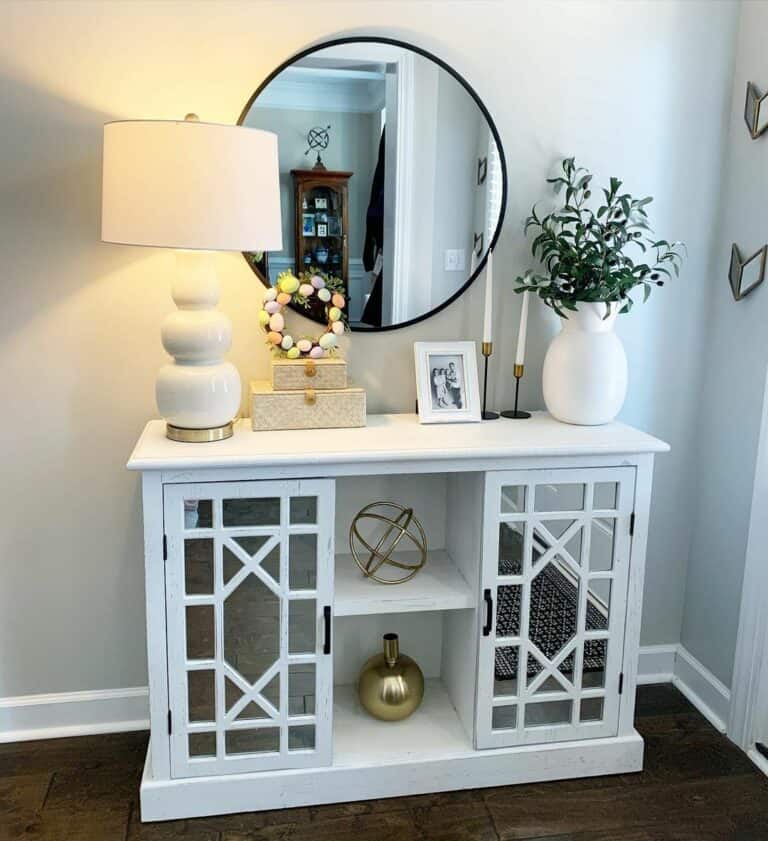 Entryway With White Farmhouse Sideboard