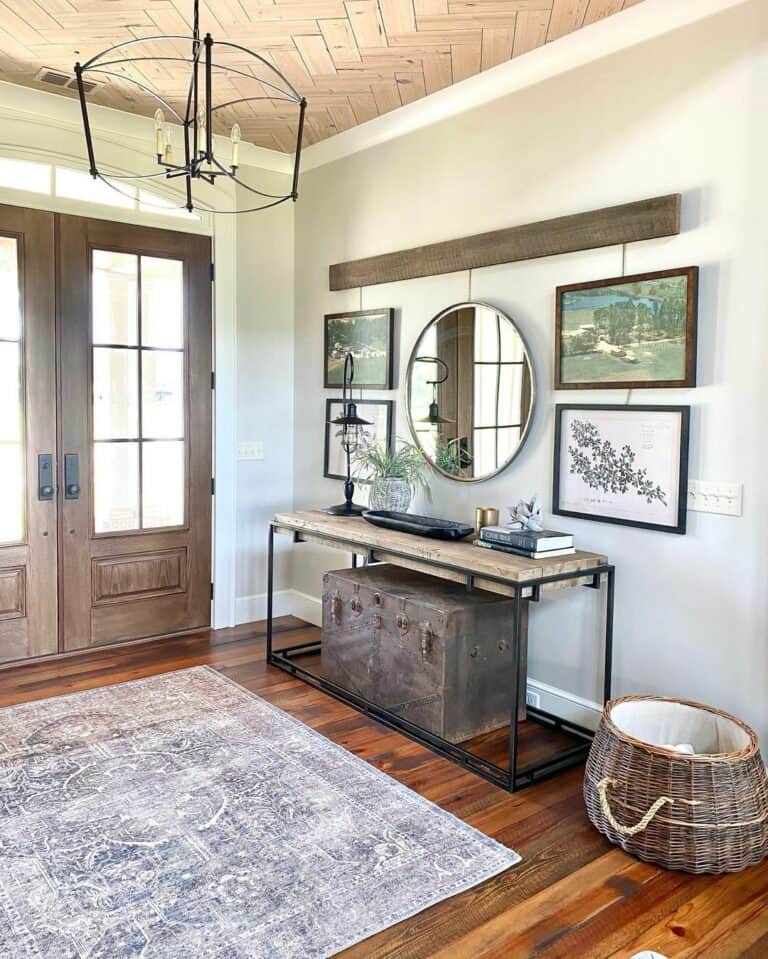 Wood and Black Metal Farmhouse Entry Table