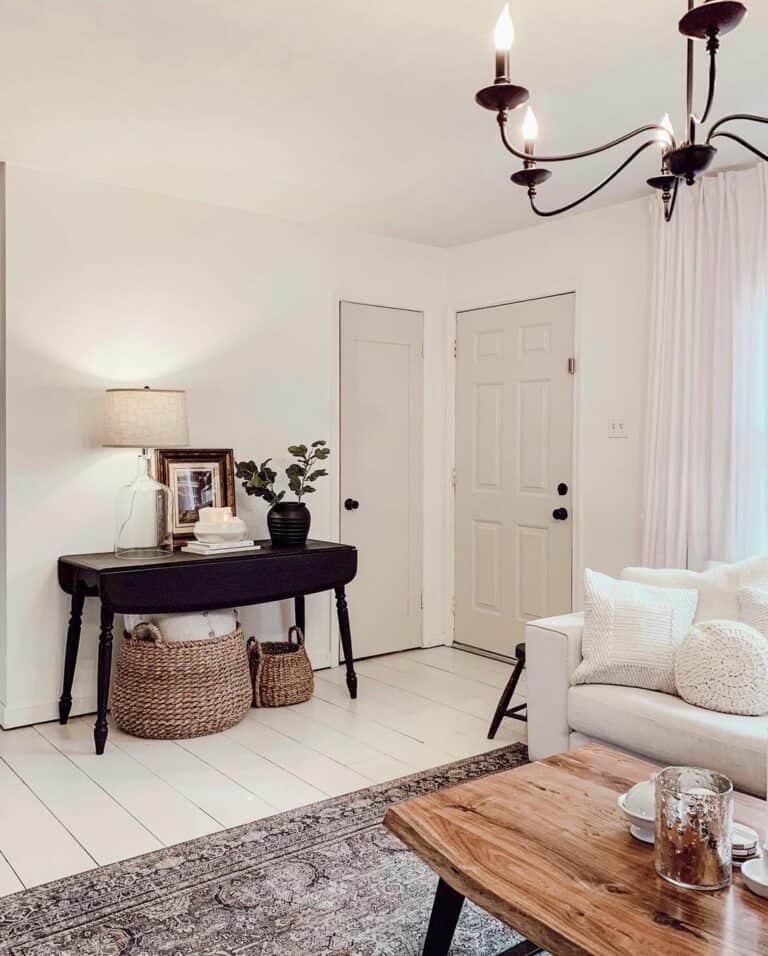 Farmhouse Entry Hallway With Black Table