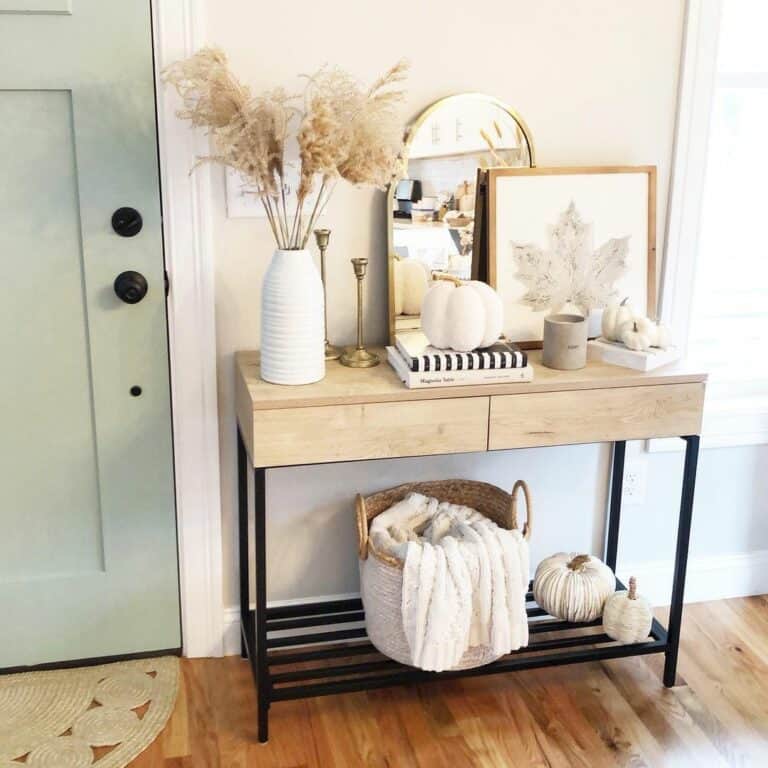 Light Wood and Black Metal Entry Table
