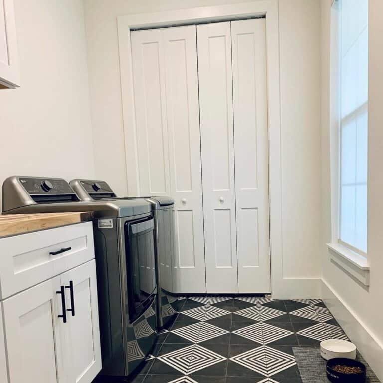 Modern Laundry Room With Wooden Countertop