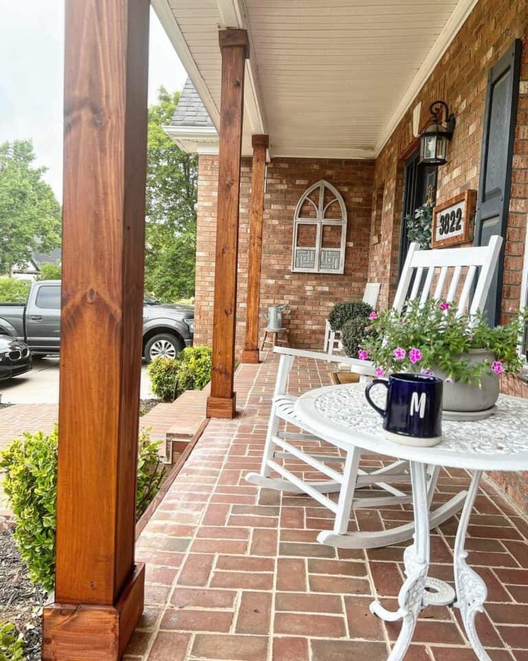 Faux Wooden Beams Near White Rocking Chair