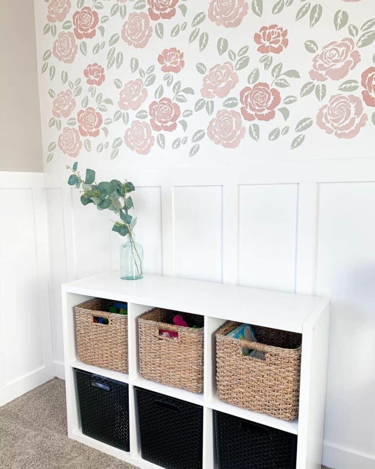 White Cubbies Filled With Baskets