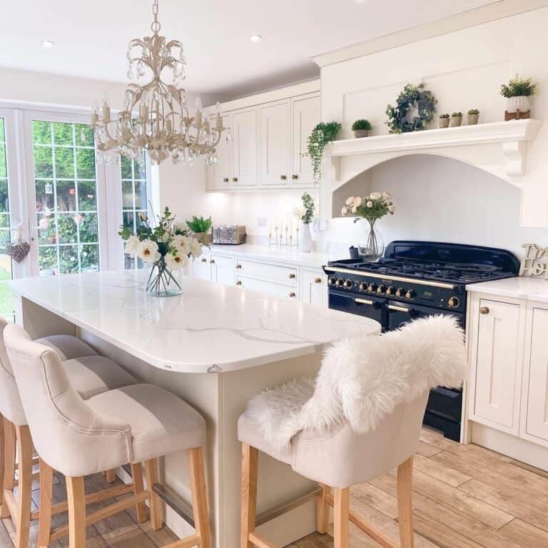 Ivory Country Kitchen With Recessed Lighting
