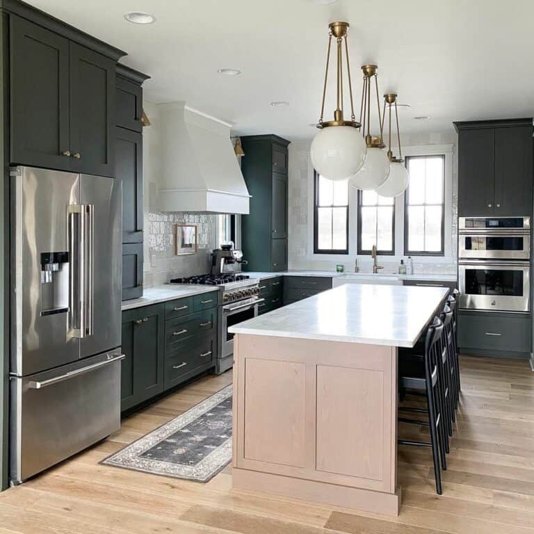 Gold and White Pendant Lights With Recessed Lighting