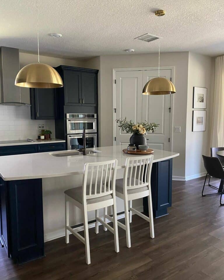 Gold Dome Pendant Lights and White Downlights
