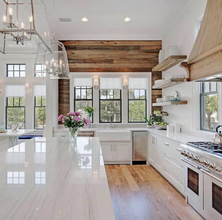 White Farmhouse Kitchen With Pot Lights