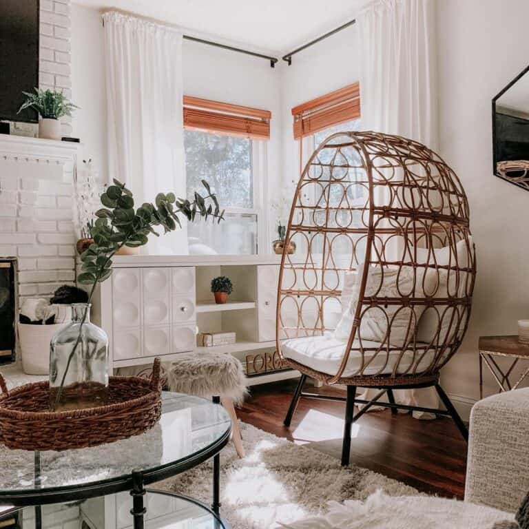 Living Room Window Treatment With Orange Blinds
