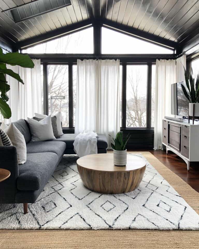 Living Room With Wispy White Curtains