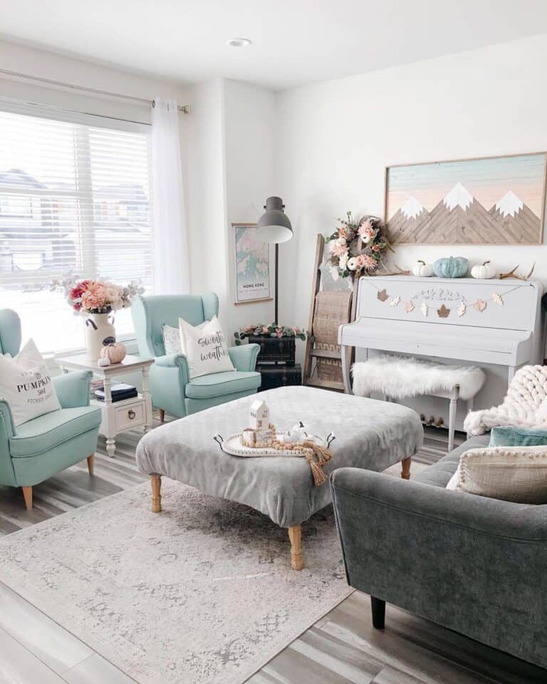 Colonial-inspired Living Room With Blue Accent Chairs
