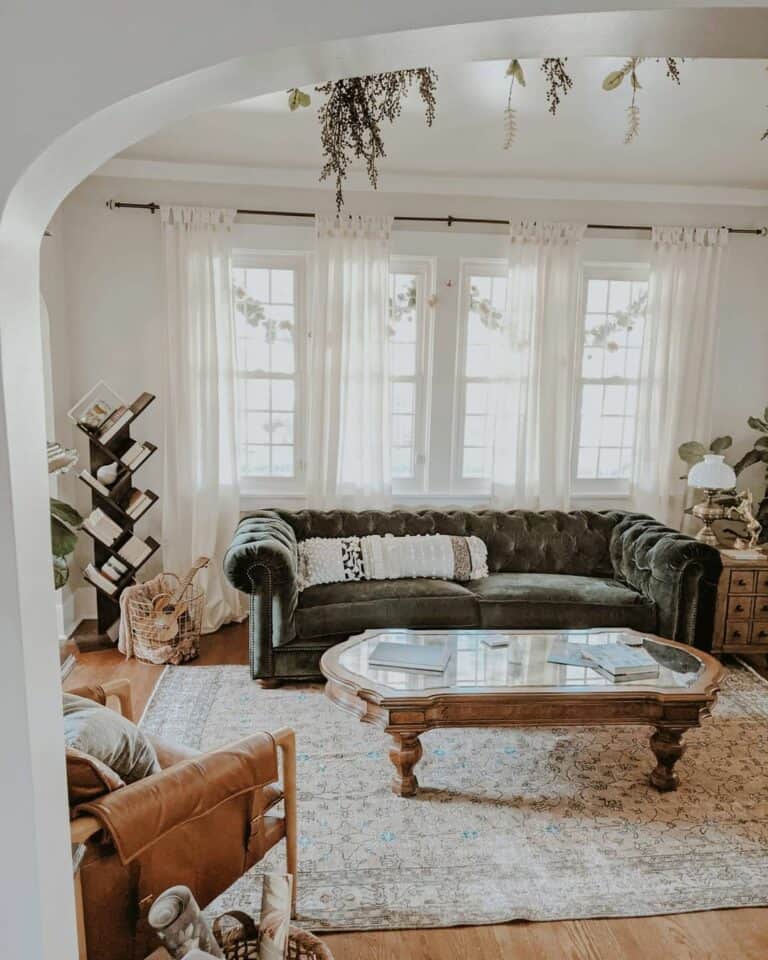 Sheer Curtains and Vintage-style Living Room