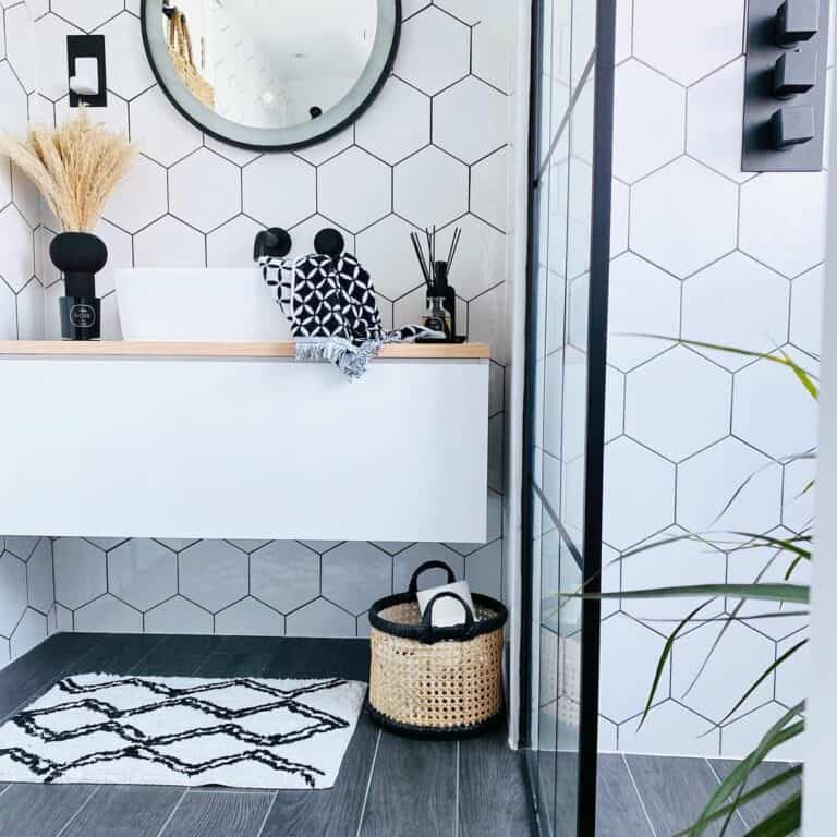 Hexagon Tile Walls and Floating Vanity
