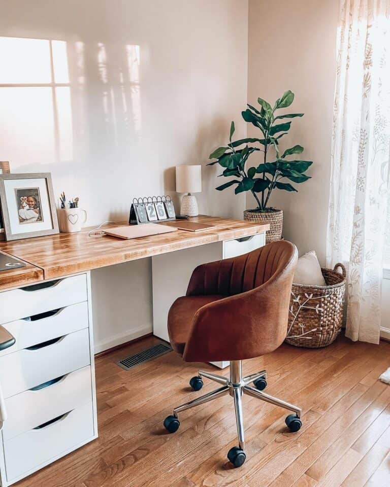 Rustic Farmhouse Office With Neutral Tones