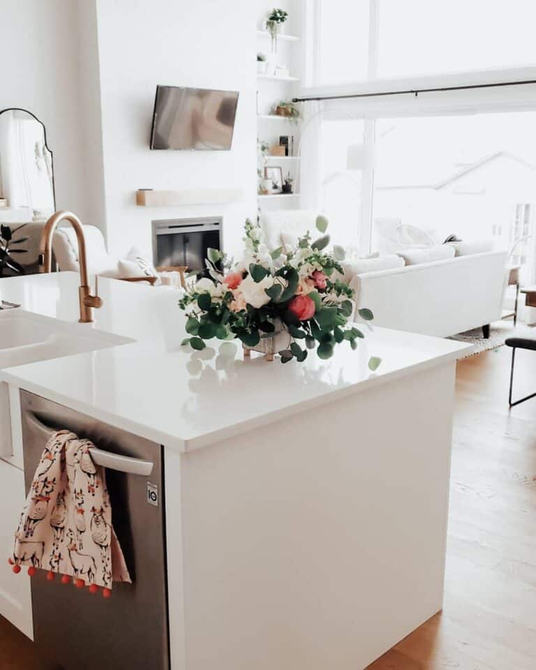 Open Layout Kitchen With White Island
