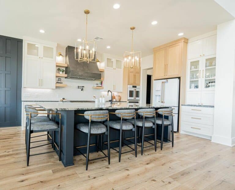 Modern Open Kitchen With Gold Lantern Lights