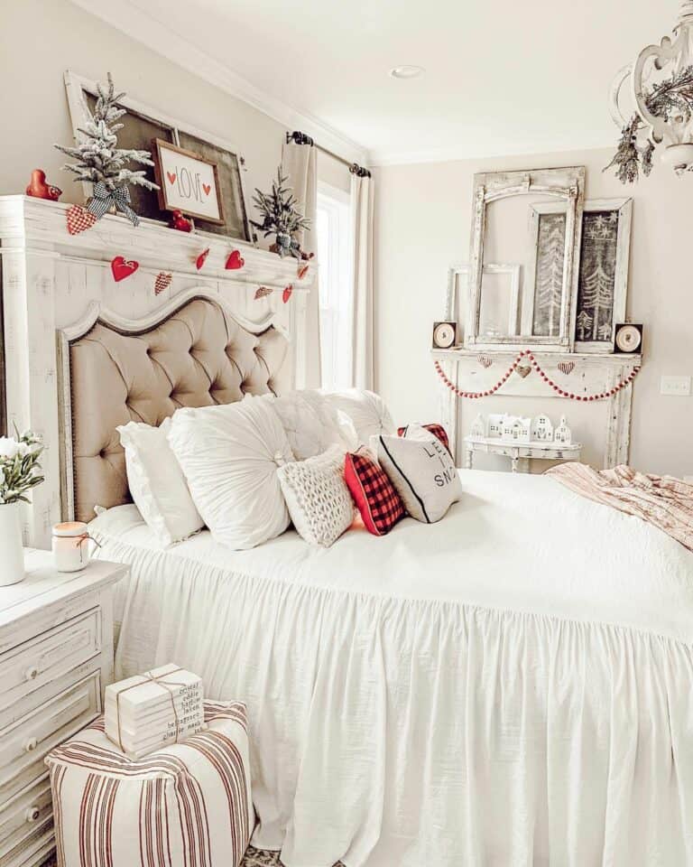 Romantic Wooden Headboard With Fabric Inlay