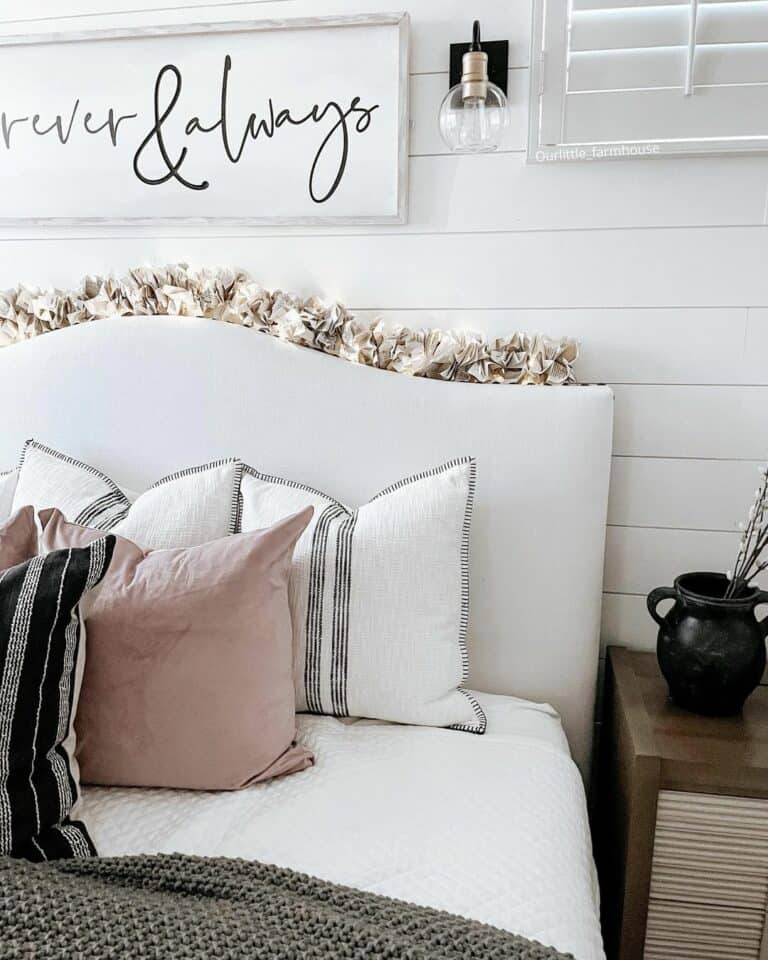 Delicate Pink Spring Garland and a Gray Knit Blanket
