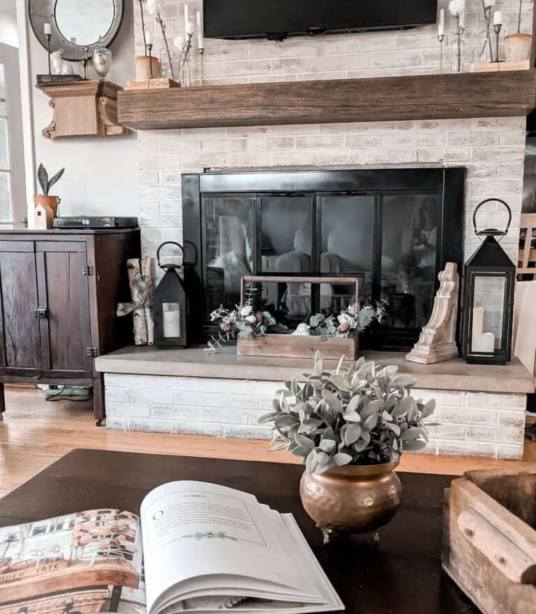 Vintage Mantel and Hearth Décor for a Neutral Living Room