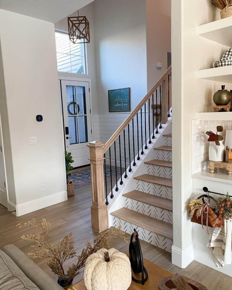 Staircase with Chevron Print Stair Riser