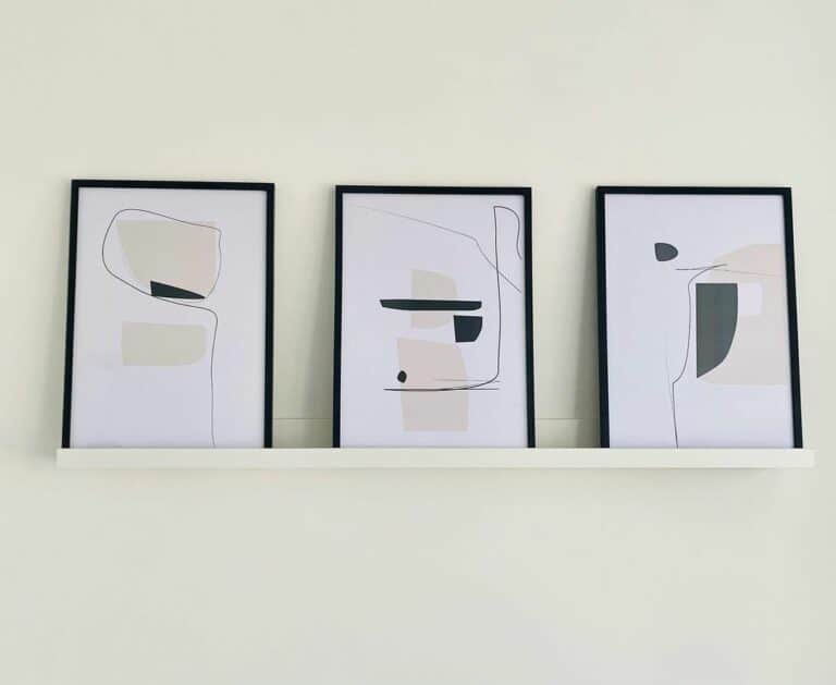 Abstract Artwork on White Shelf
