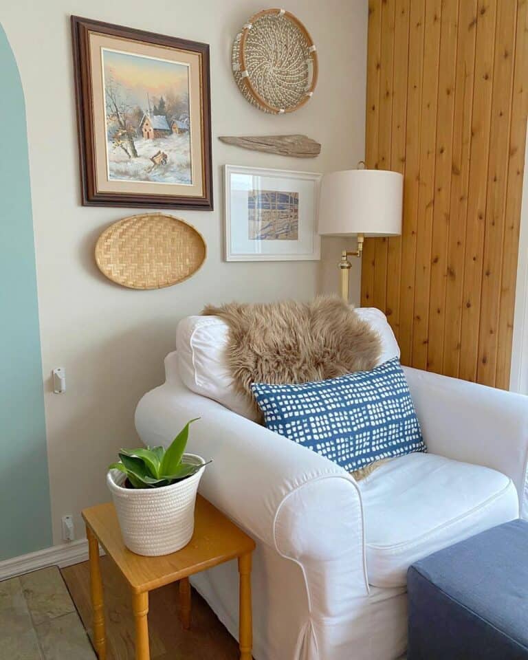 Winter Scene Paintings in Cozy Reading Nook