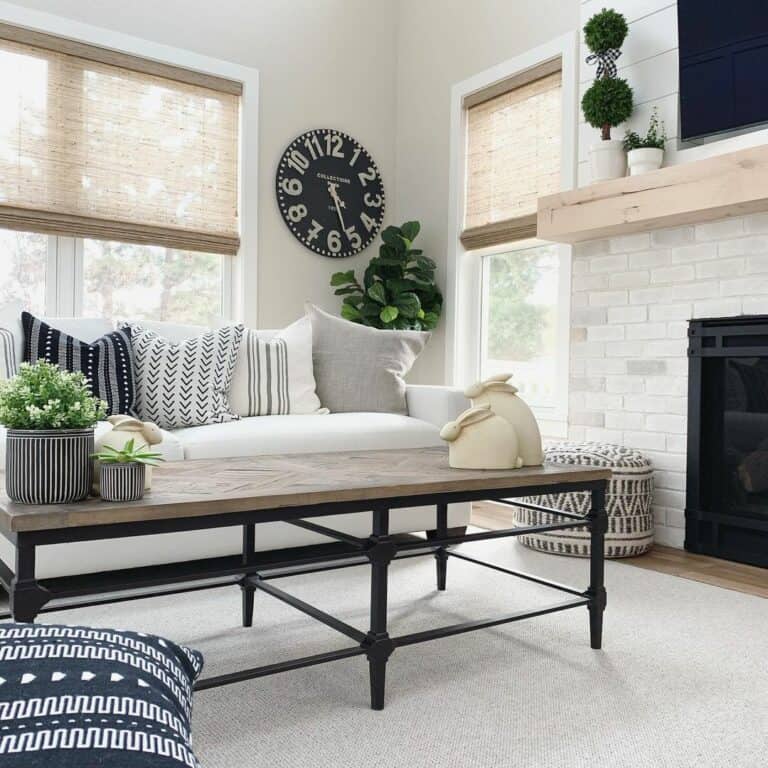 Modern Farmhouse Living Room With Black Clock