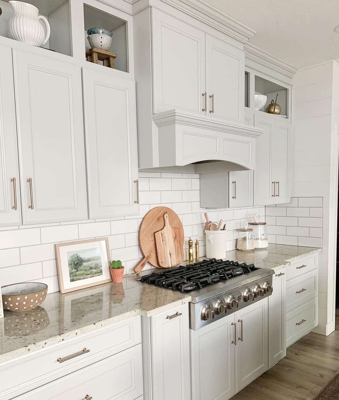 White Kitchen Cabinets with Gold Hardware