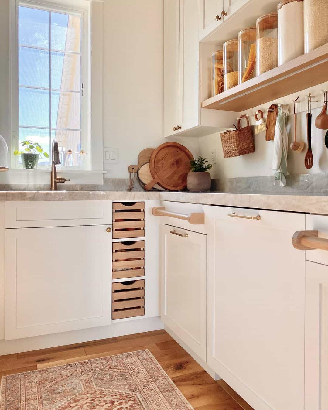 Brass Hardware Kitchen with Gold Sink Faucet