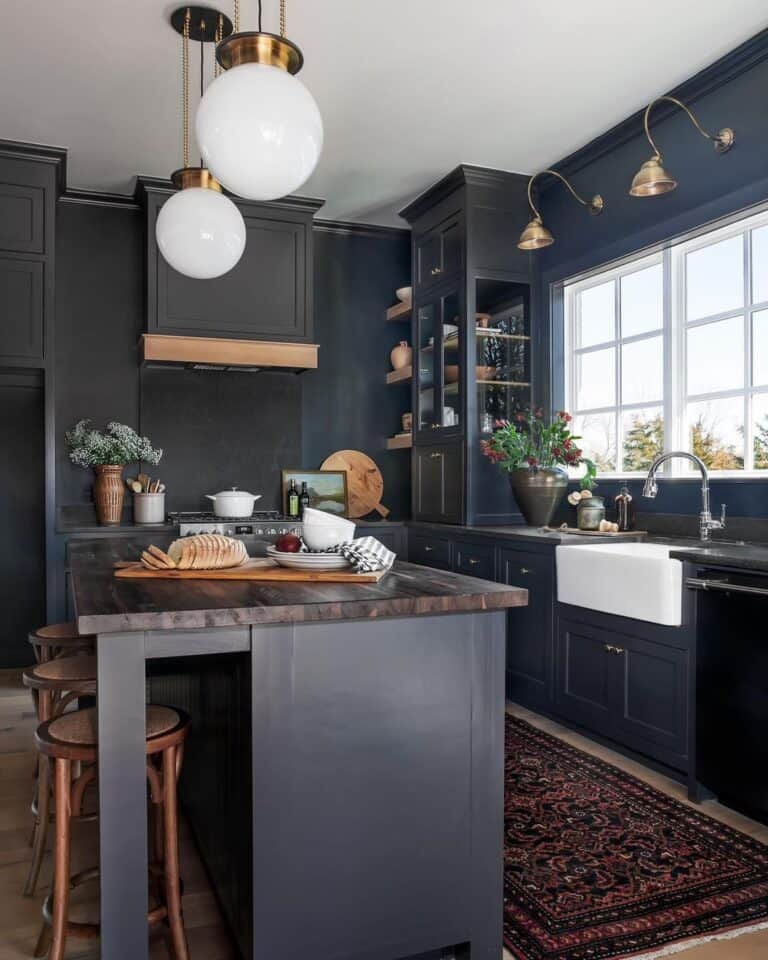 Black Kitchen Butcher Block Island
