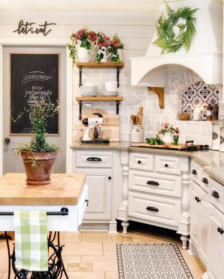 French Country Farmhouse Kitchen Butcher Block Island