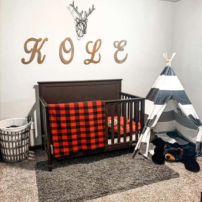 Wilderness-inspired Nursery With Black Crib