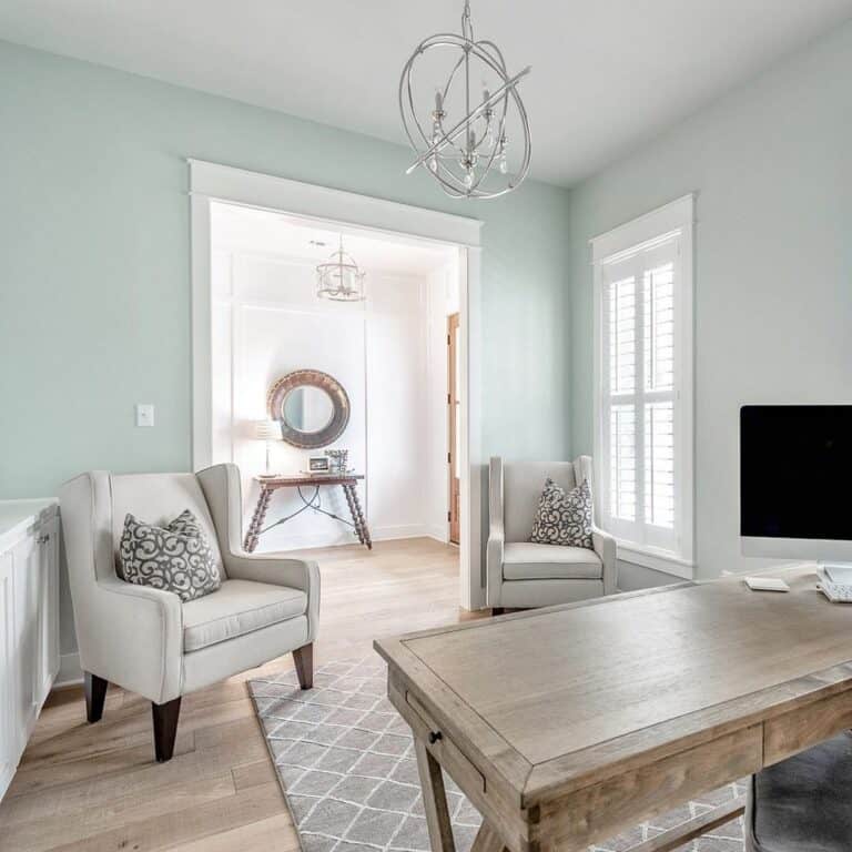 Soft Gray and Natural Wood Home Office
