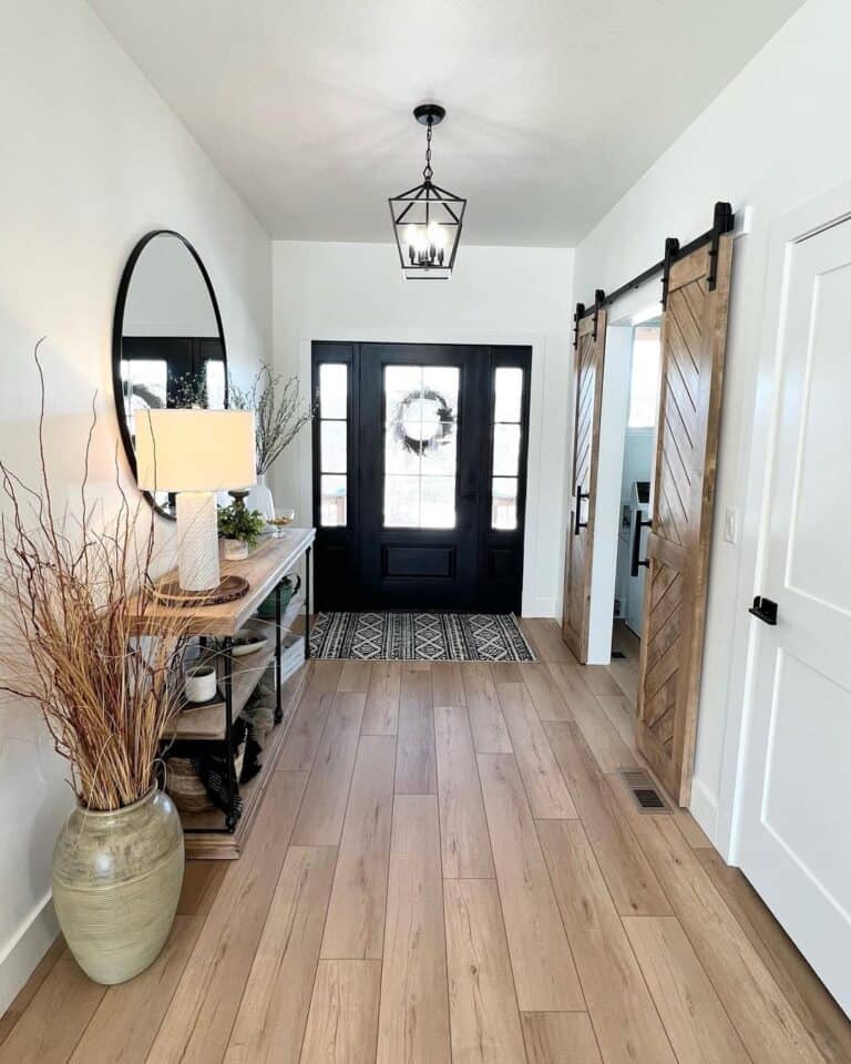 Farmhouse Entryway with Sliding Doors
