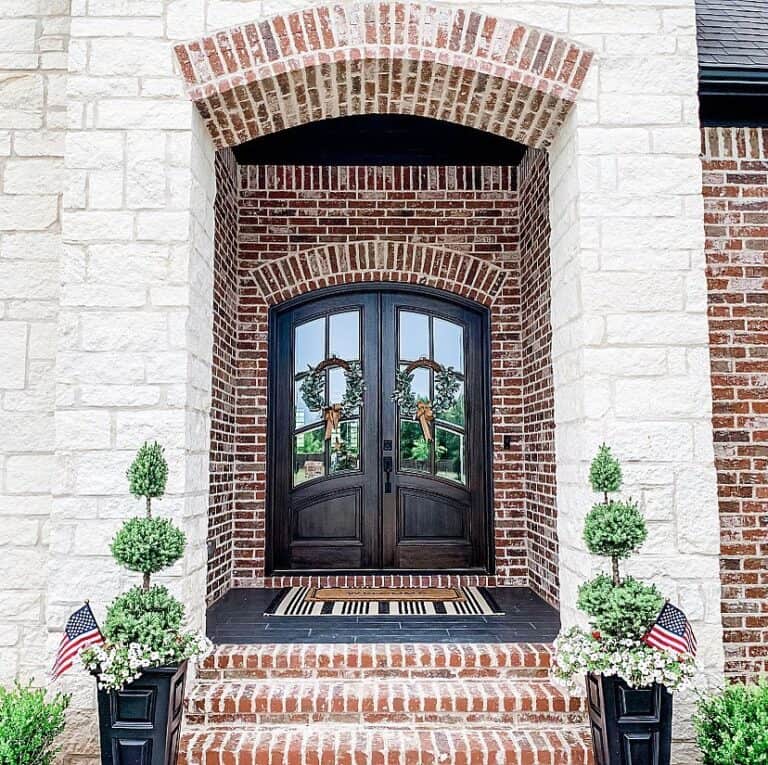 Stained Wood Arched French Doors