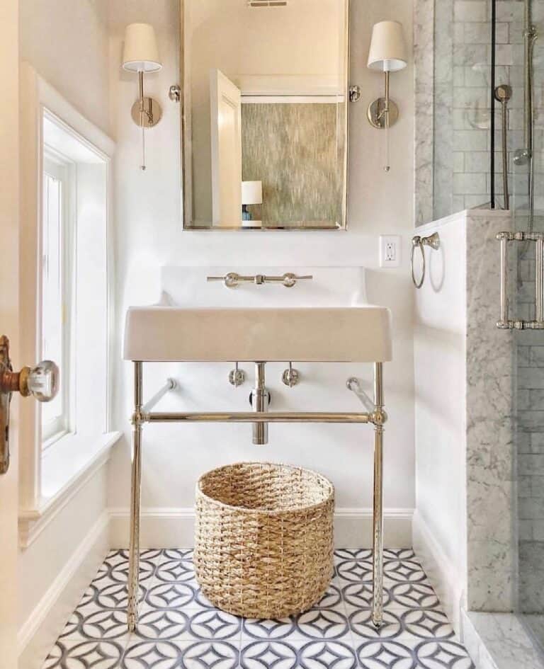 Small Bathroom with Grey and White Tiles