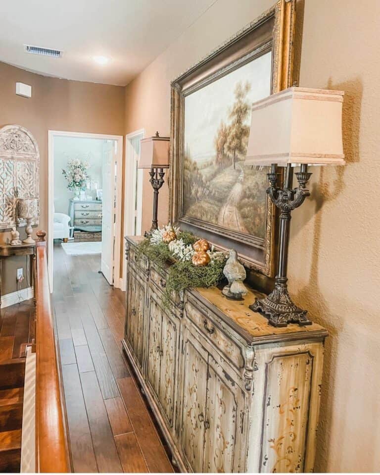 Vintage Table Lamps Perched on Wooden Console