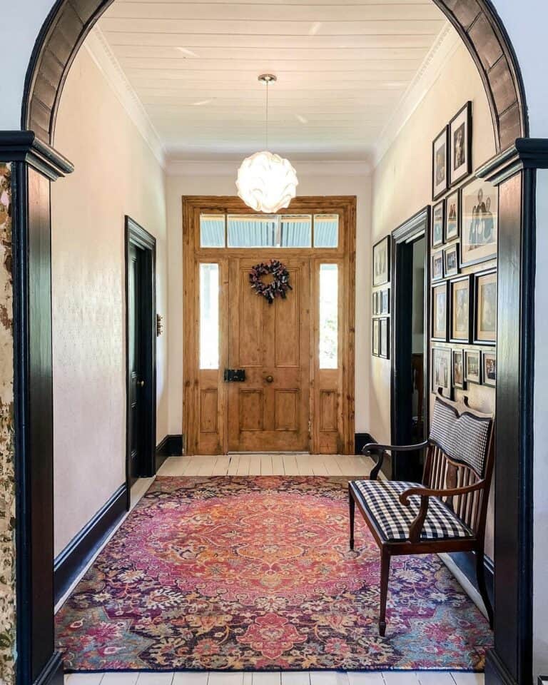 Vibrant Rug in a Rustic Entryway