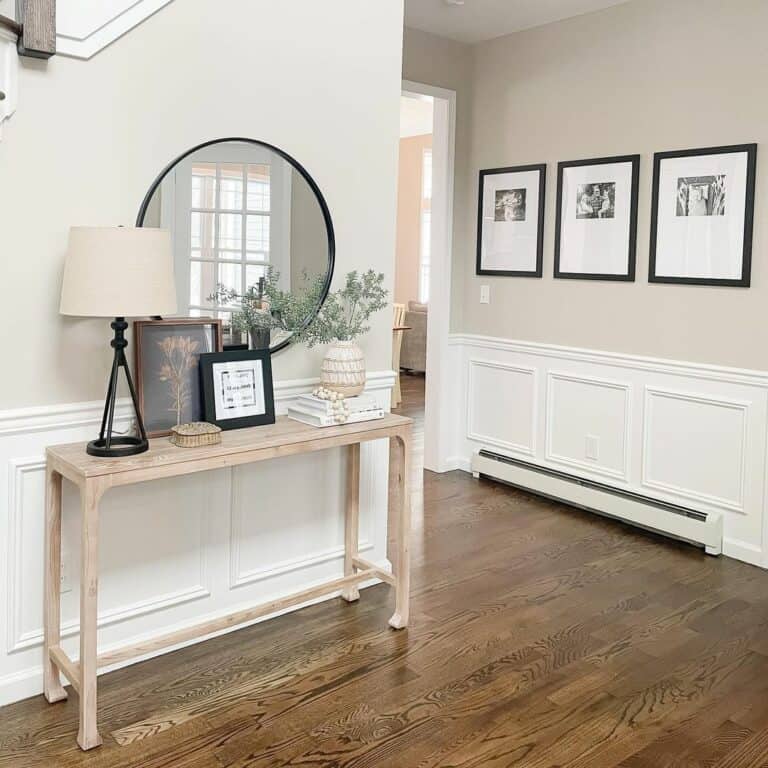 White Wainscoting on Beige Hallway Walls