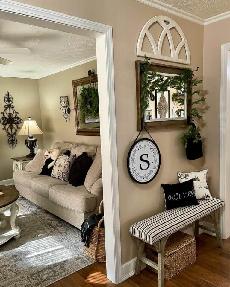 Neutral and White Living Room With Black Accents
