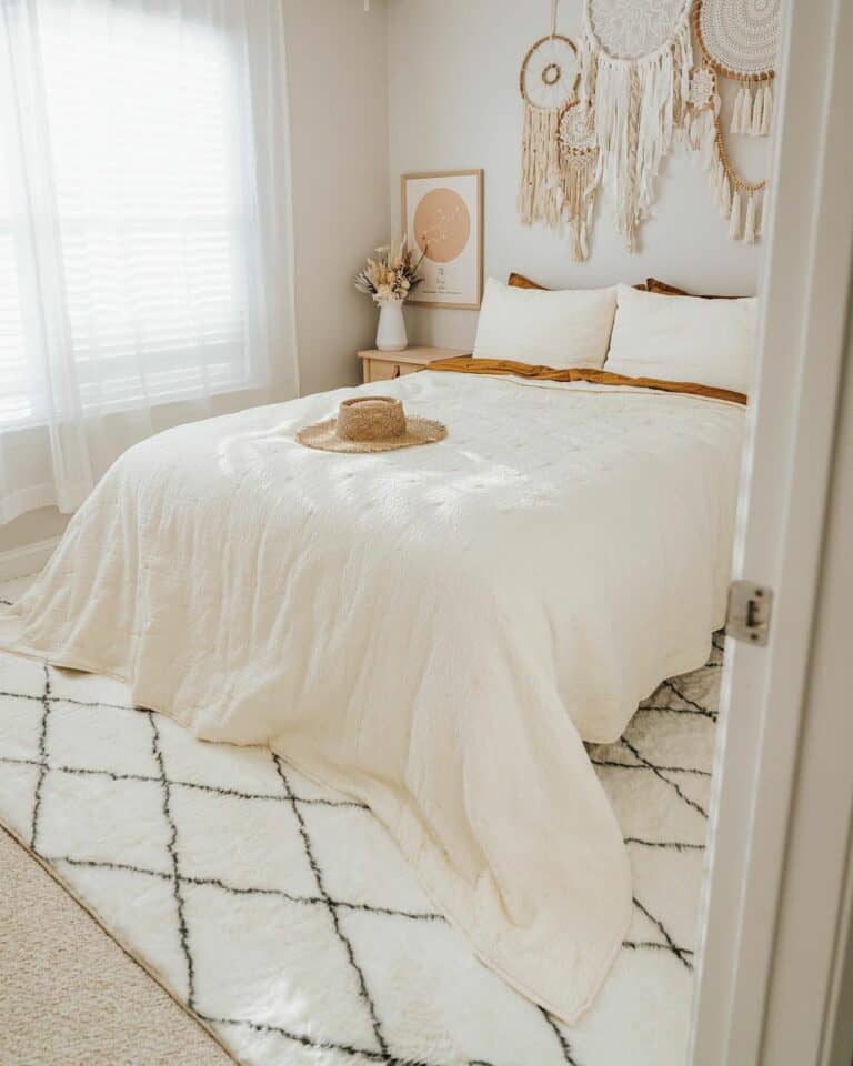 Enchanting Farmhouse Bedroom With Macramé Wall Décor