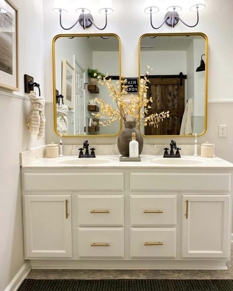 Brass Accents for an Elegant Farmhouse Bathroom
