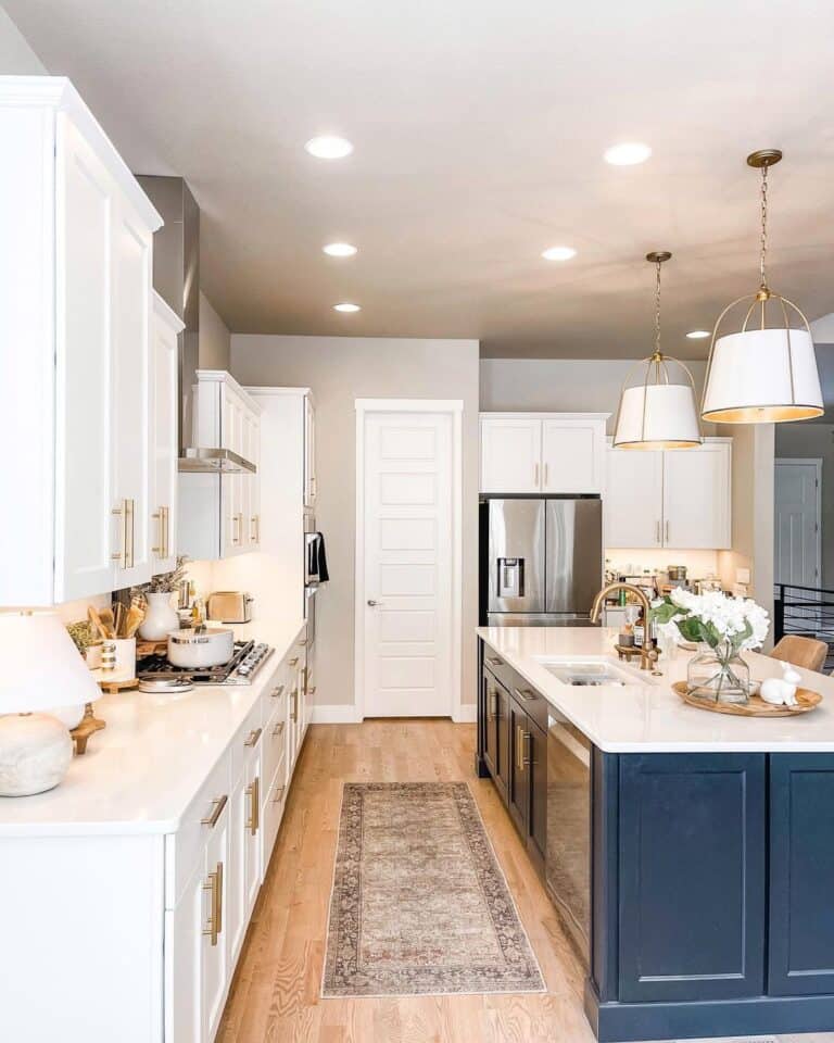 White Kitchen Cabinets with Brass Hardware