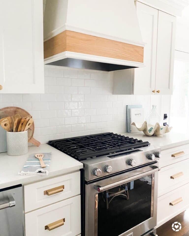 Stainless Steel Range with Ivory Hood