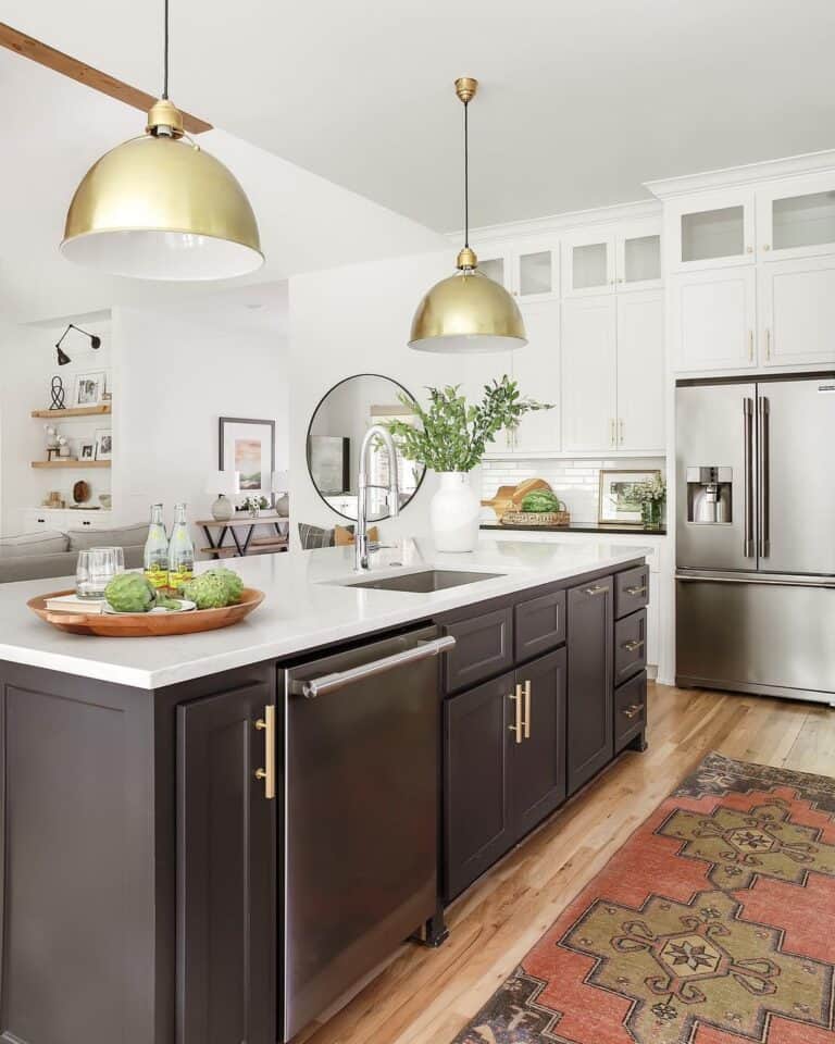 Stainless Dishwasher in Dark Gray Kitchen Island