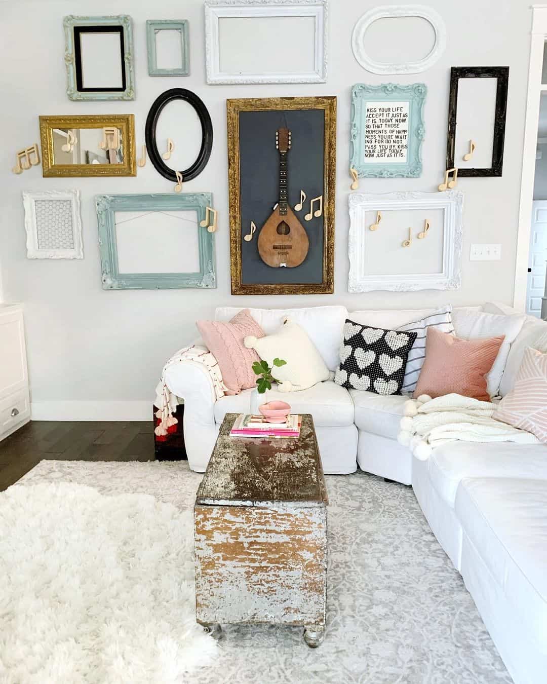 Farmhouse Living Room With Whimsical Gallery Wall