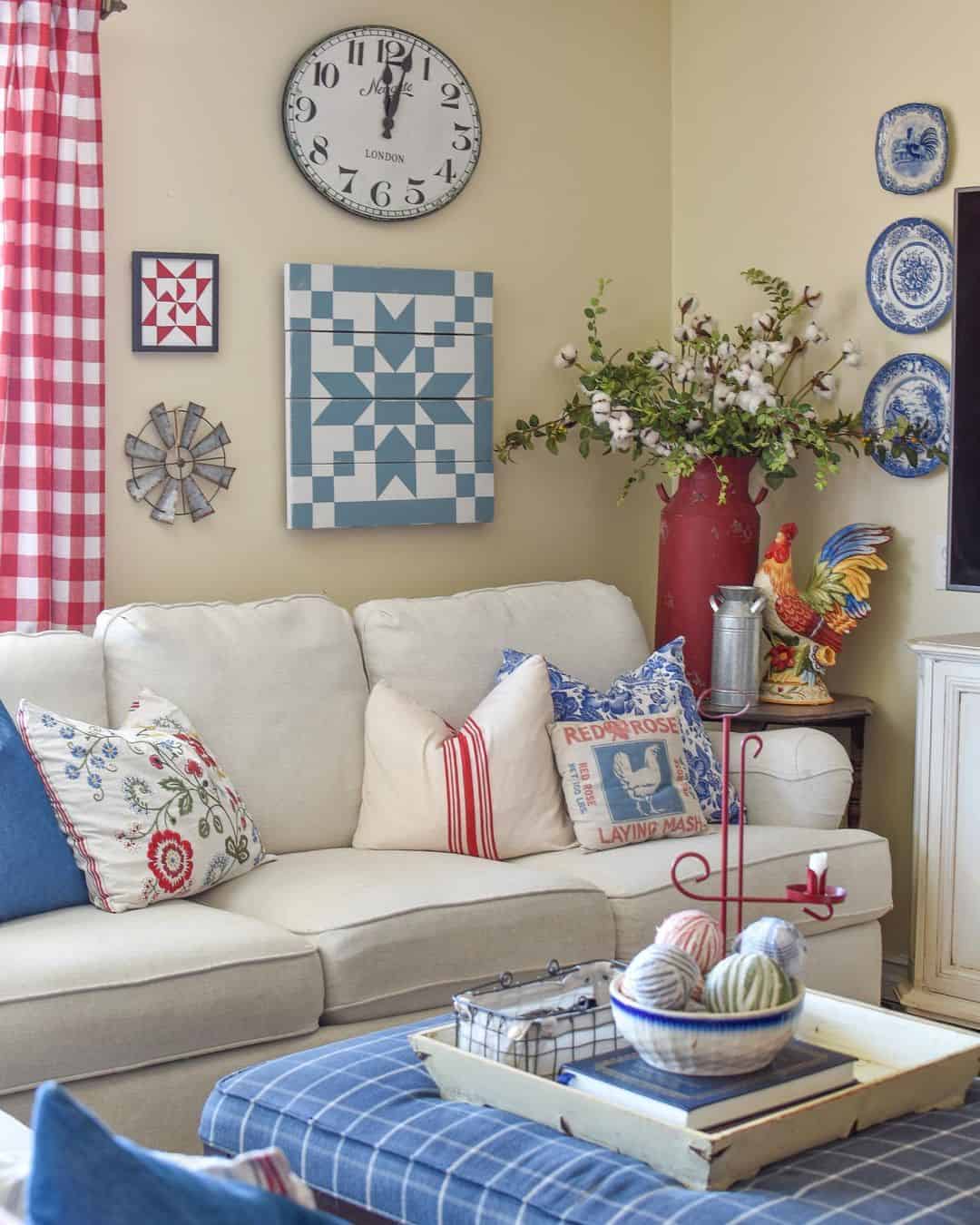 Cozy Cottage With Large Blue and White Wall Décor