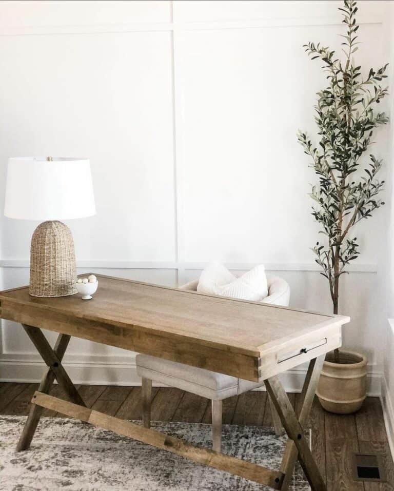 Rustic Office Idea With Wooden Desktop
